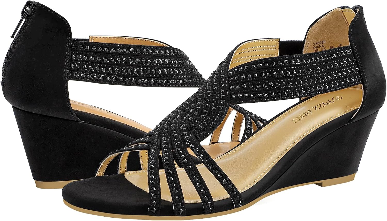 PIZZ ANNU Women's Diana Low Wedge Sandals Sparkly Rhinestone Open Toe Fashion Dress Shoes for Woman Lady in Bridal Dance Evening - Image 4