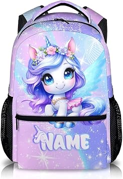 Unicorn Backpack for Kids School, Girls Backpacks Ages 6-8, Custom Schoolbag for Kindergarten Elementary Primary Middle College, 17 Inch Personalized Large Capacity Bookbag