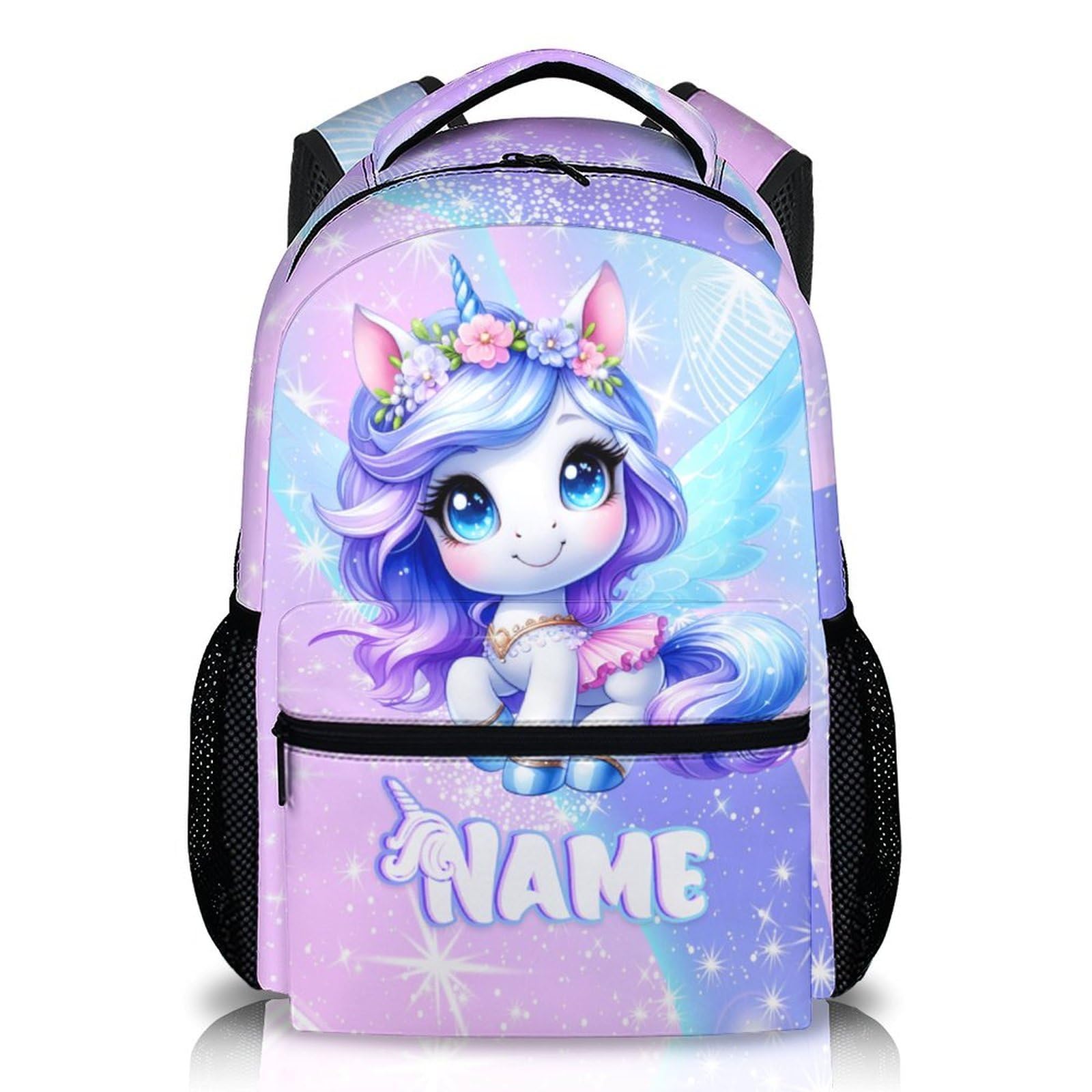 Unicorn Backpack for Kids School, Girls Backpacks Ages 6-8, Custom Schoolbag for Kindergarten Elementary Primary Middle College, 17 Inch Personalized