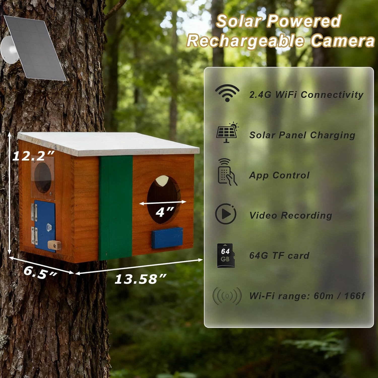 Squirrel House with with Camera Solar Powered- Squirrel Houses for Outside Nesting, Squirrel Nesting Box, Squirrel Boxes for Outside, for Garden for 2.4g WiFi Coverage Area
