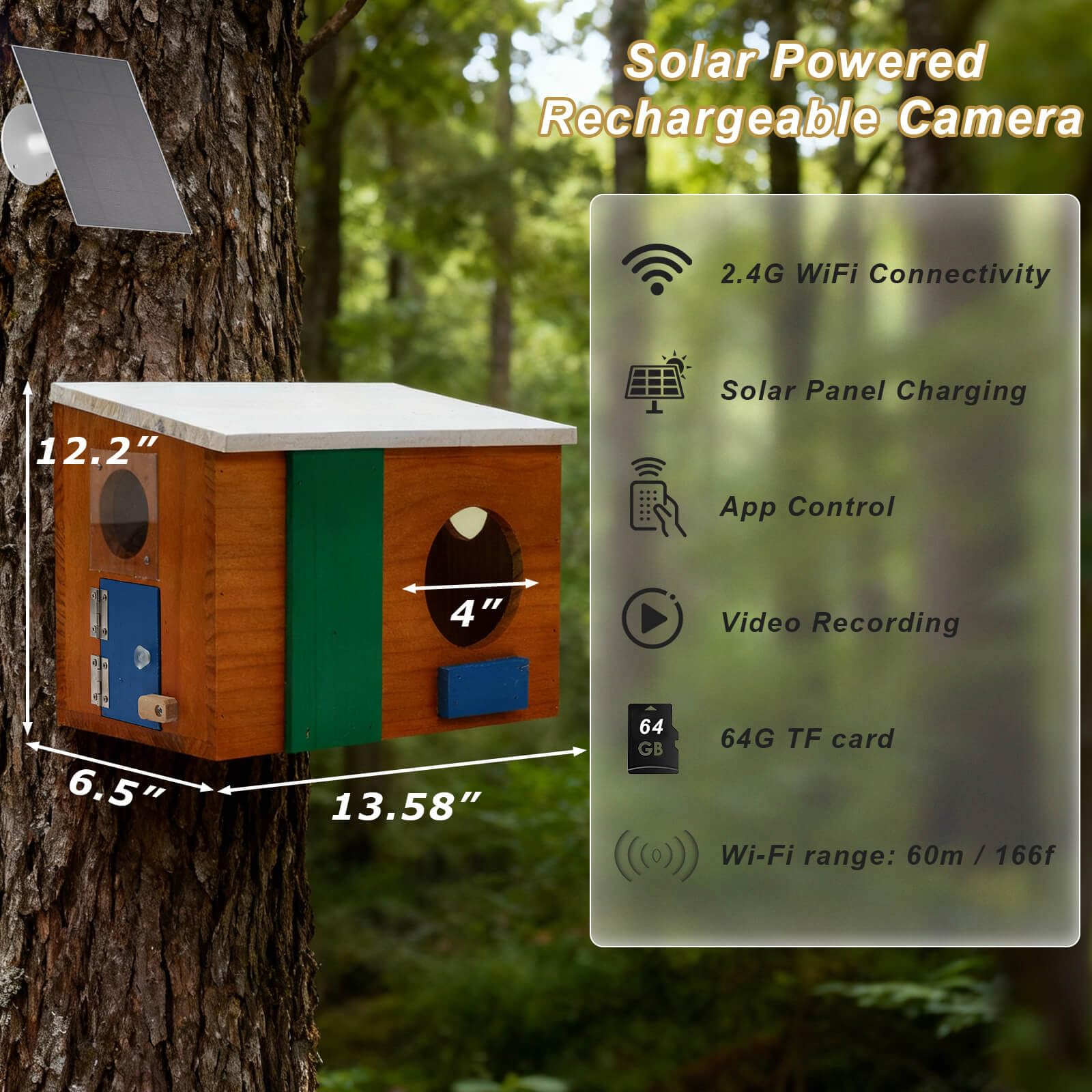 Casa per scoiattoli con telecamera ad energia solare, case per scoiattoli per nidificazione esterna, scatola per scoiattoli, scatole per scoiattoli per esterni,