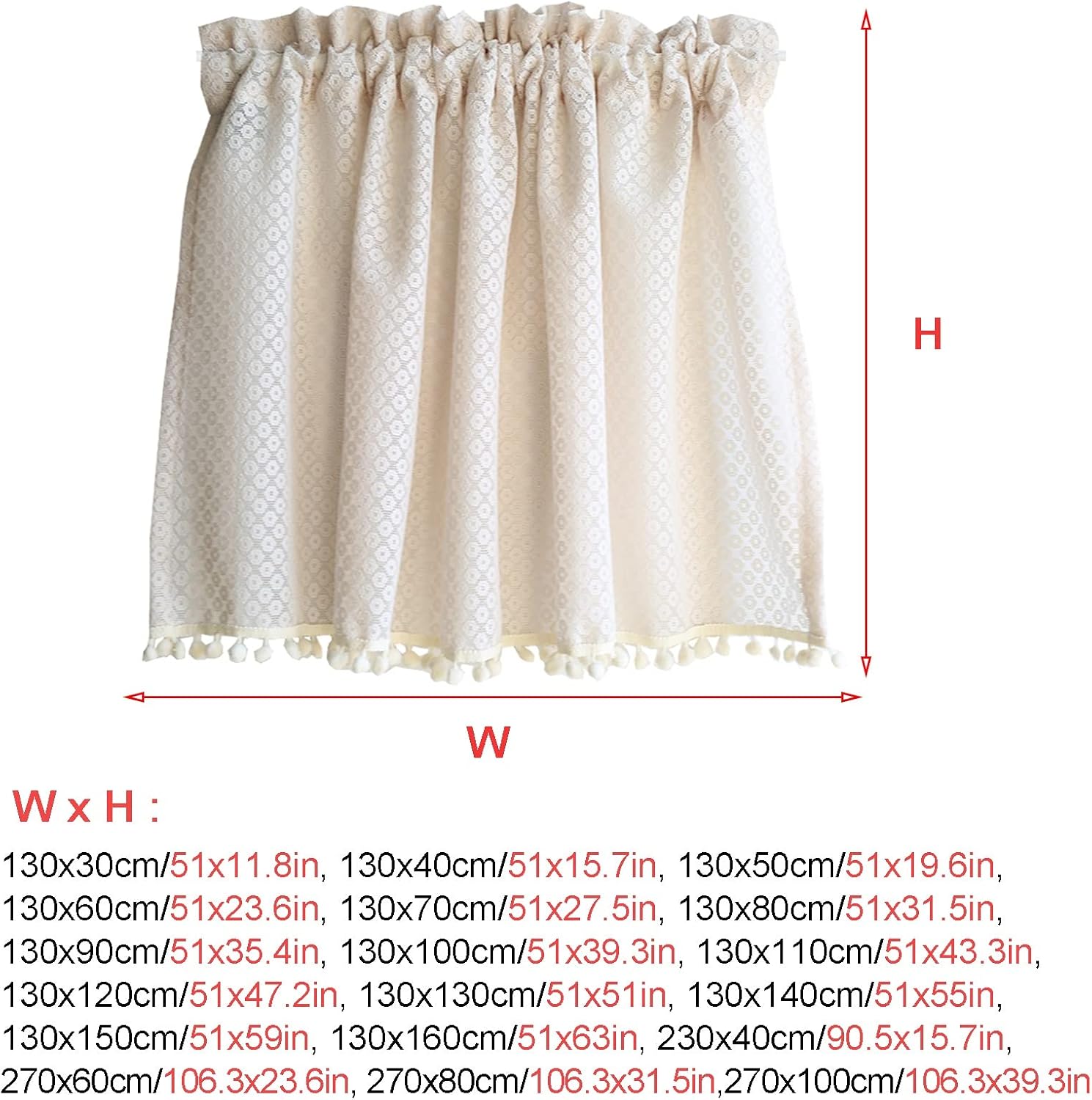 Cutwork Short Net Curtains, Kitchen Half Curtain, Small Window Light Filtering Valance Decor Cafe, Living room, Bedroom, Bathroom, Rod Pocket Bistro Curtain, 1 Panel ( Size : W270xH80cm/106.3x31.5in )