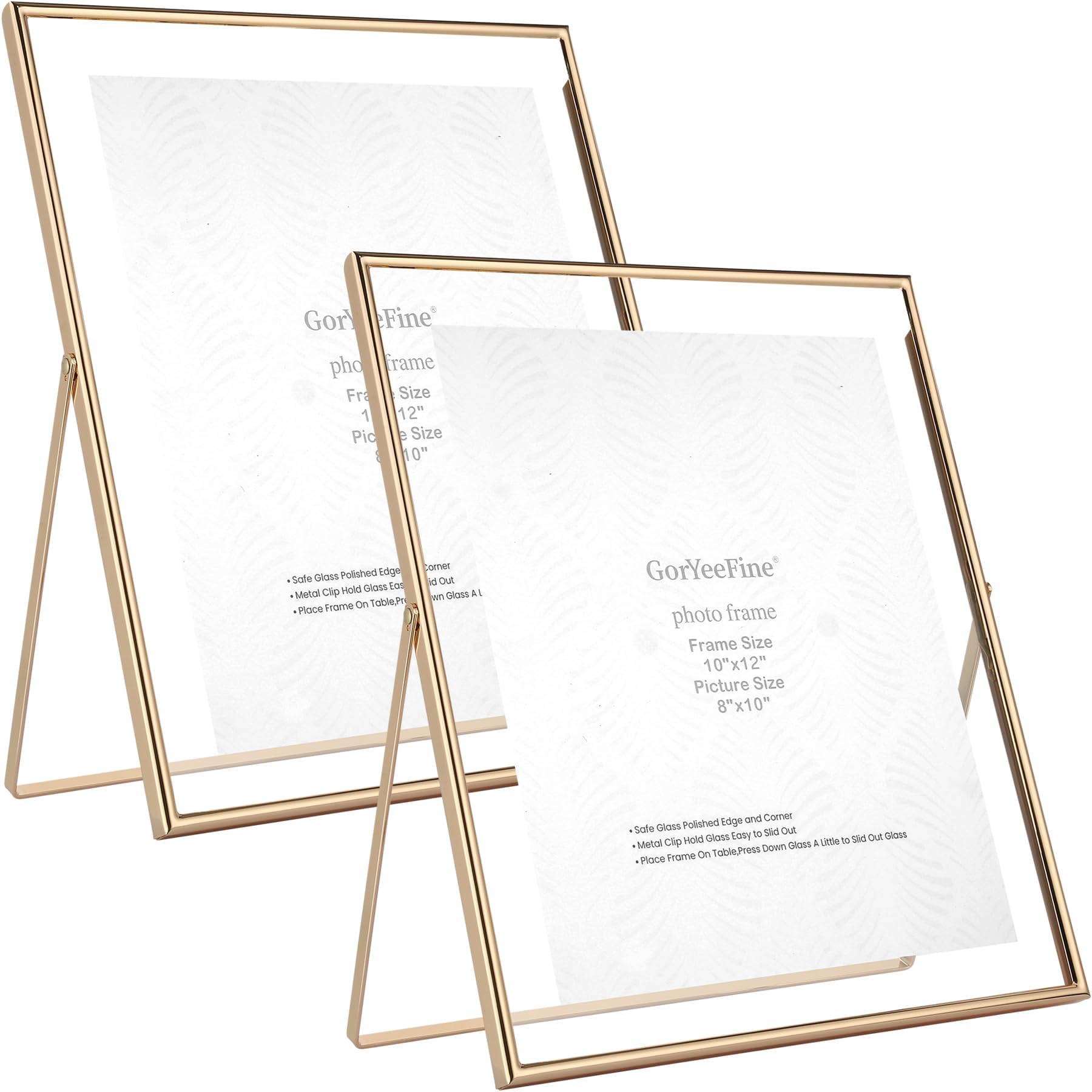Gold 10x12 Floating Frame 2 Pack for Photo Sizes(7x9''8x10'',8.5x11''),Adjustable Tabletop/Shelf Floating Picture Frame,Classy Gift Choice for Wedding,Christmas,Home or Office Decor
