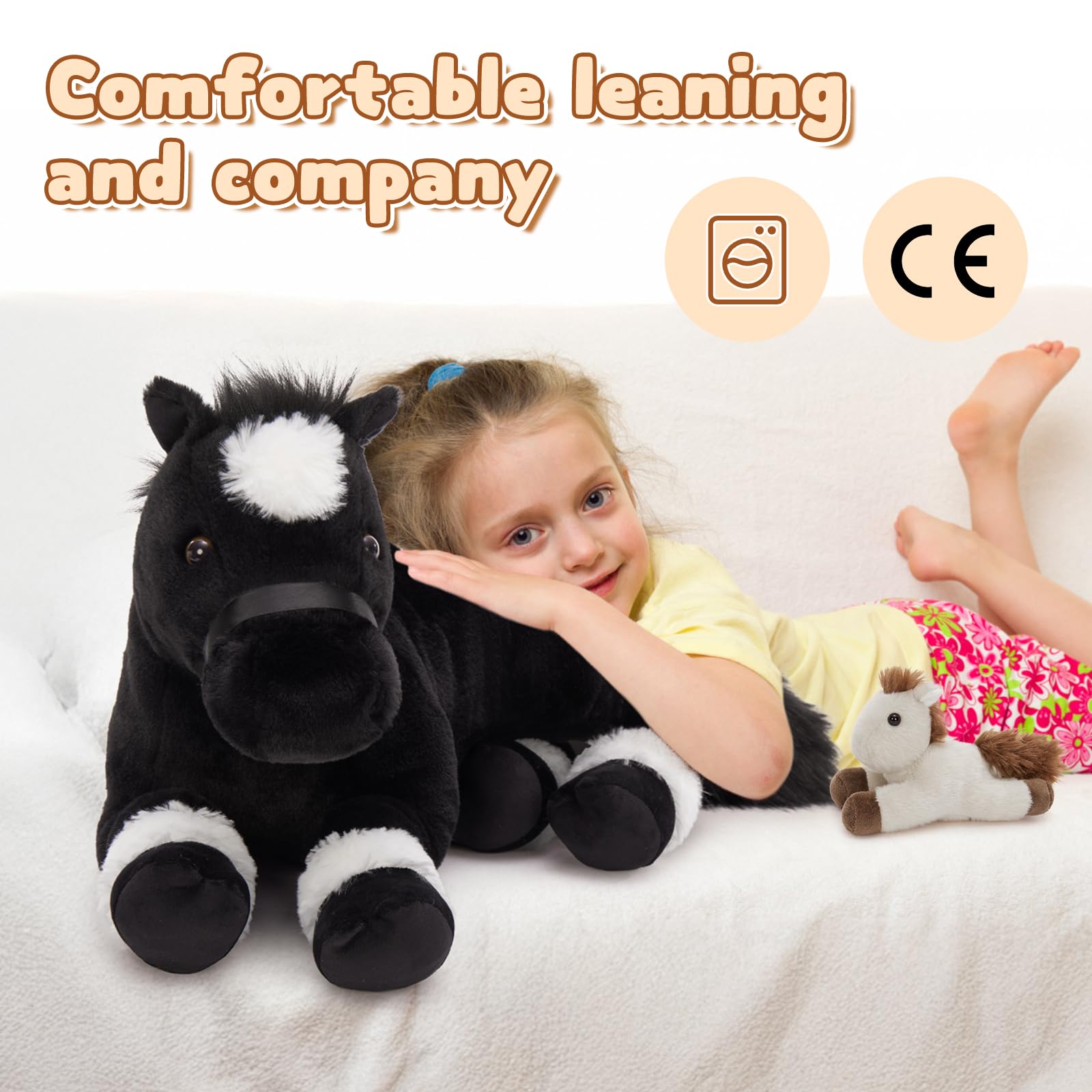 MorisMos Black Horse Teddy with Babies inside, Lifelike Cuddly Horses Pony Stuffed Animal Plush Soft Toys, Kawaii Presents for Kids Girls Boys Birthday Party Decoration (45cm) — view 5