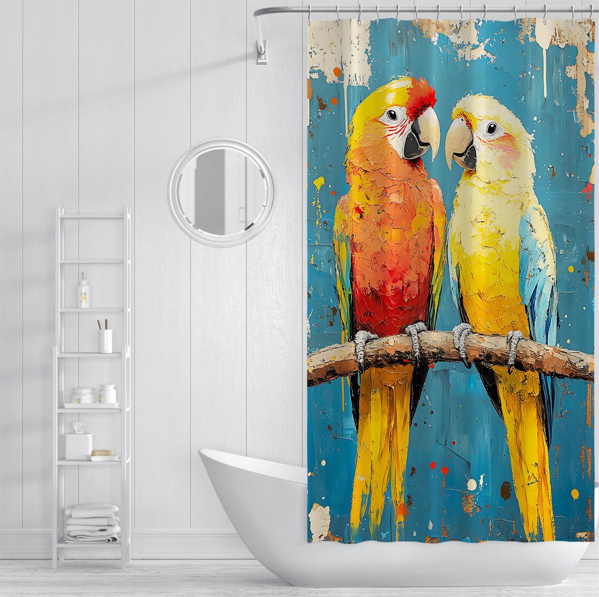 Tropischer Papagei Duschvorhang exotische Baddeko 200 x 200 cm