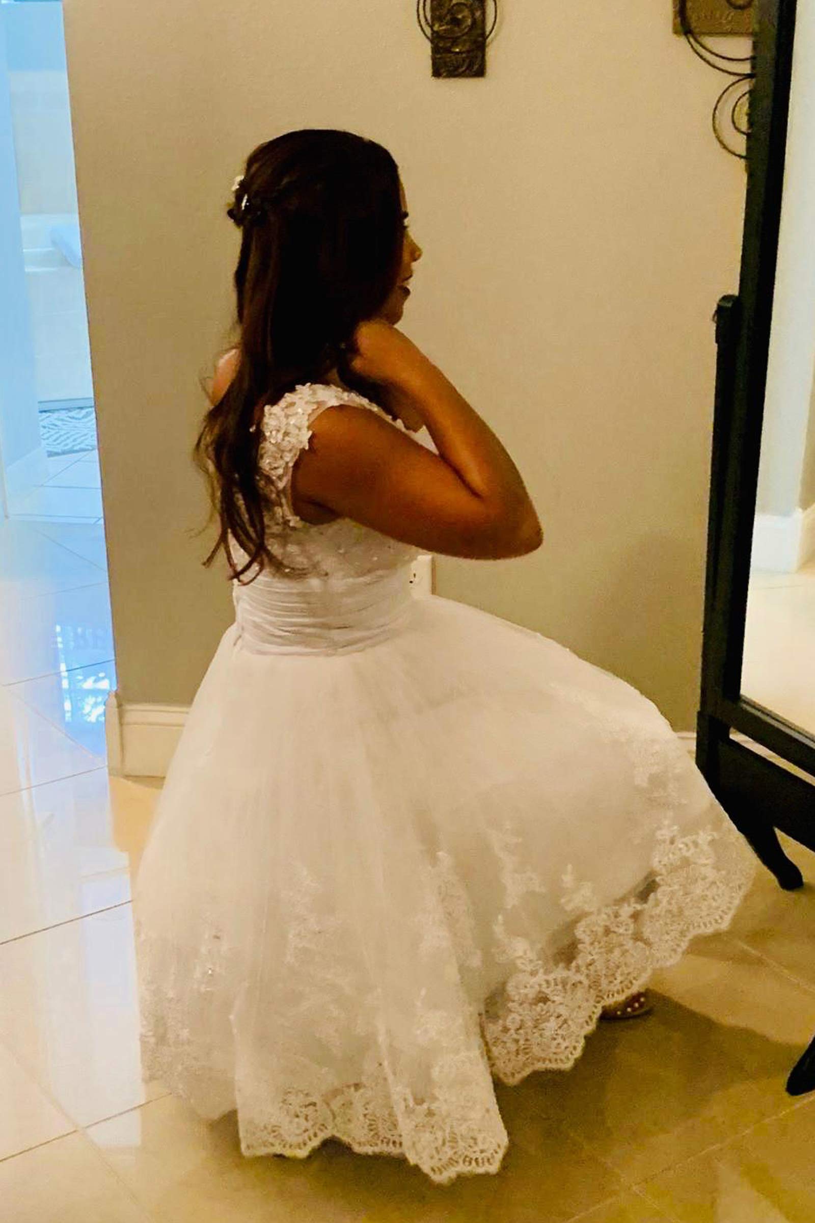 Robe de Mariée Courte Dentelle Tulle Robe de Mariée a - Word v - Neck, Ivoire, 42