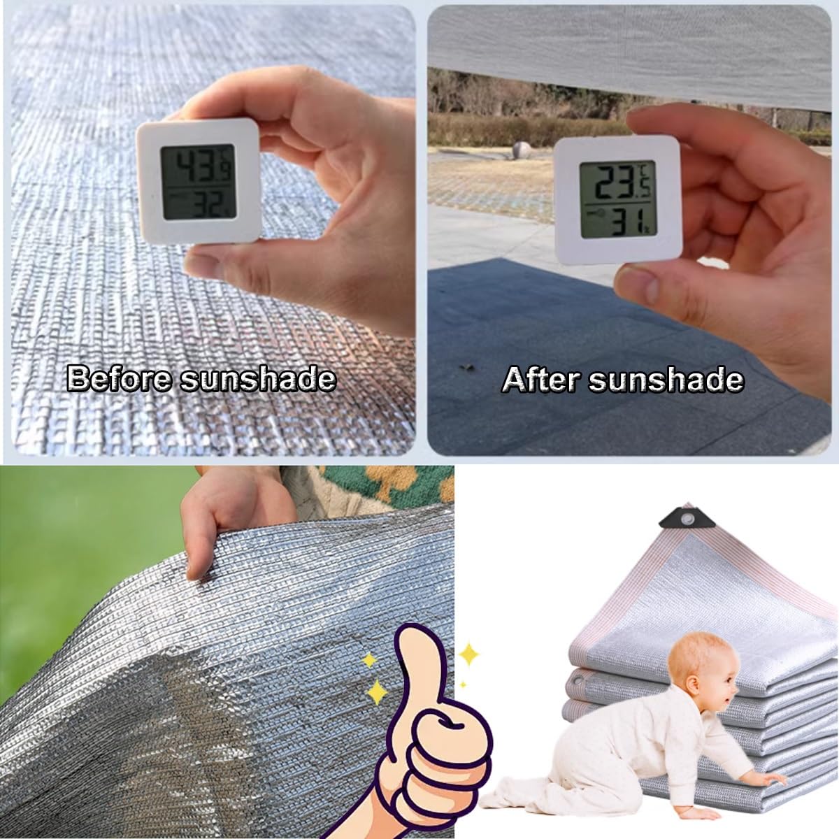3 x 10 m ochrona przed promieniowaniem UV, oddychający odblaskowy aluminiowy baldachim na imprezy plenerowe, cień dla psa, chłodne i odświeżające schronienie, trwała osłona przeciwsłoneczna