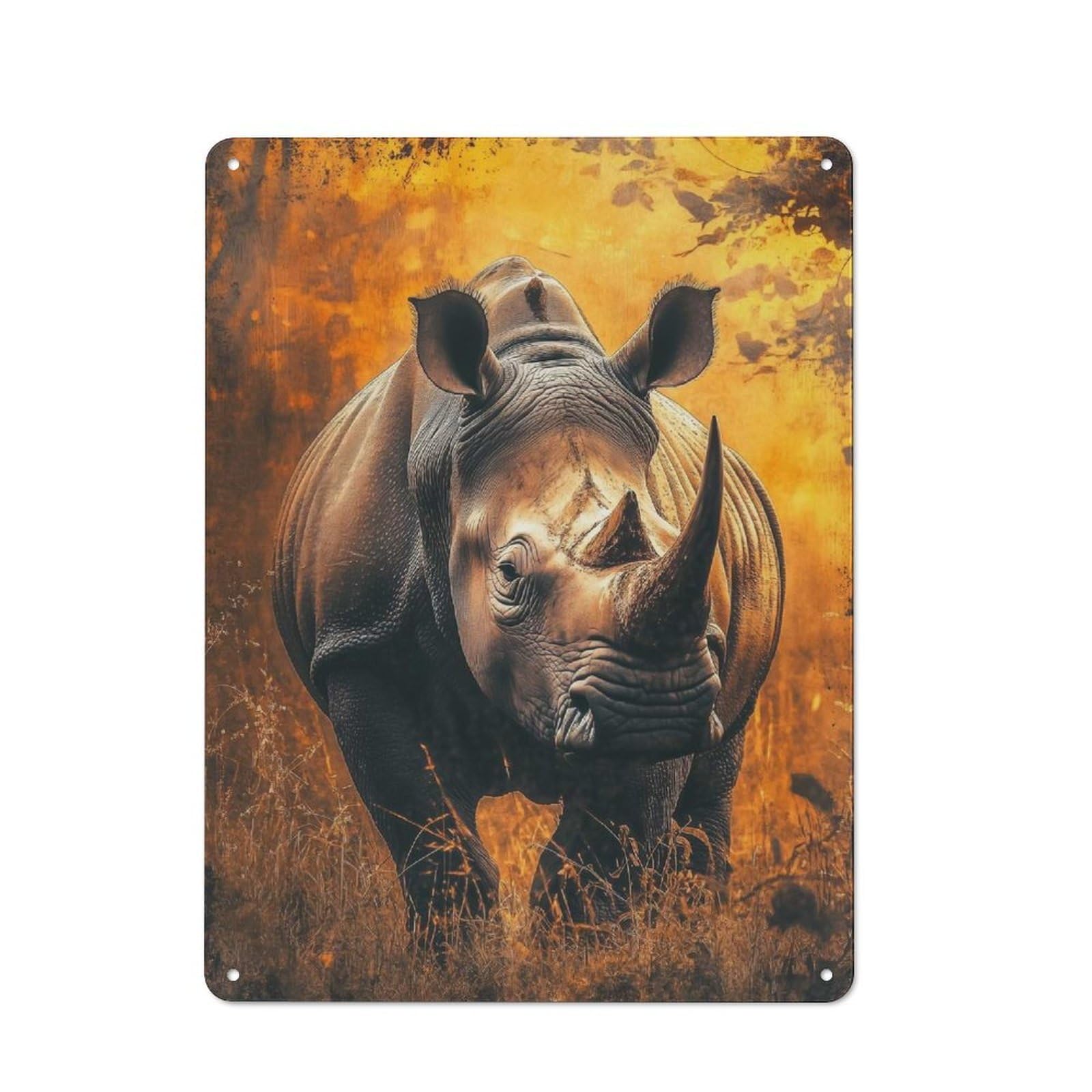 Junmoney White Rhino Portrait Vintage Tin Sign 40X30cm For Café Or Home Bar, With Clear Vintage Wall Decor Character