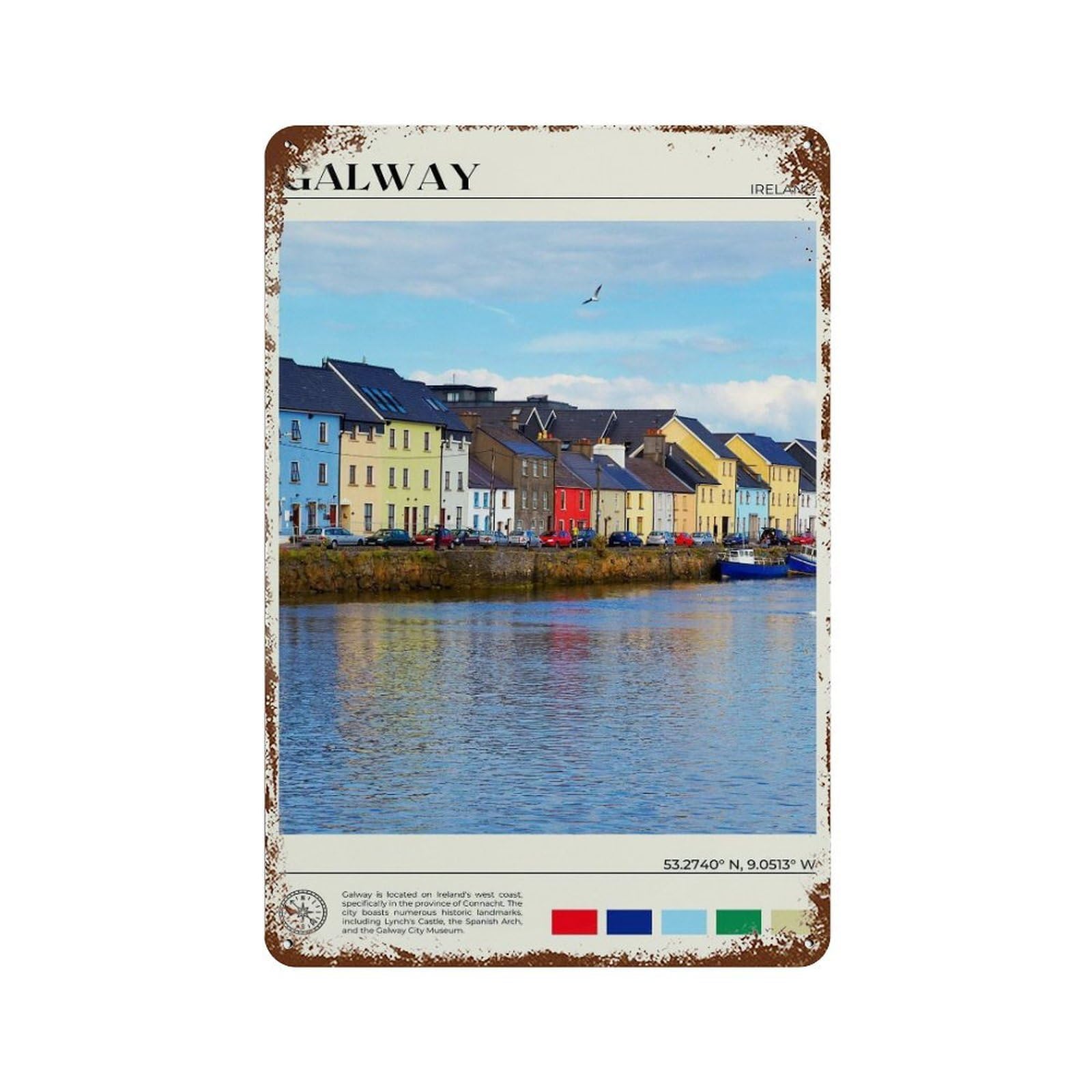 xiaoxiaoshen Real Photo Galway Decor Ireland Wall Decor Art Metal Tin Poster Modern Home Decor Art Home Bar Shop Decorations Vintage Sign 30x20cm