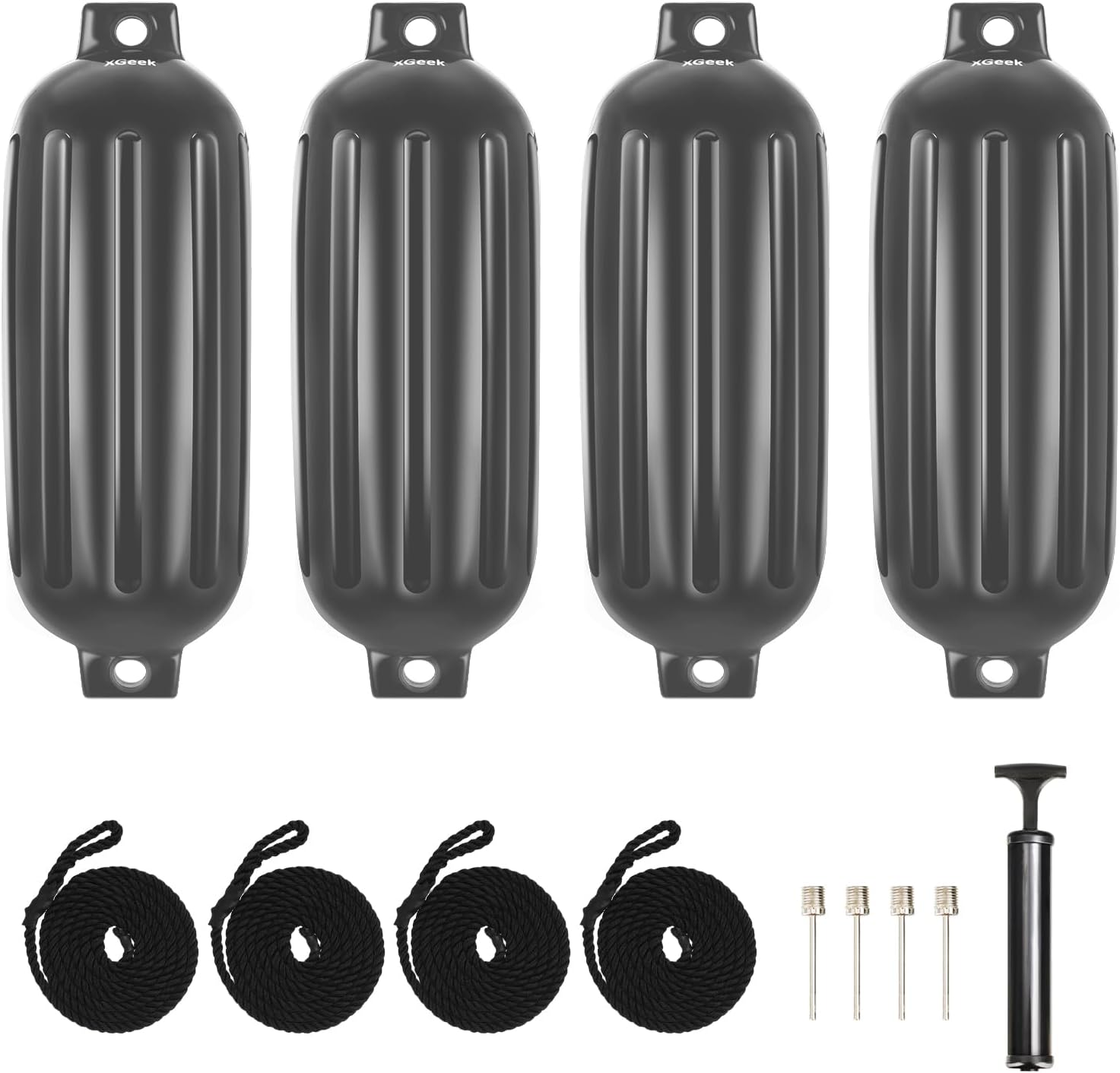 XGeek Boat Fenders 4 Pack,4.5-8.5 Inch Boat Bumpers for Boats Up to 35ft,Docking Protection with 4 Ropes,Ideal for Pontoon Boats
