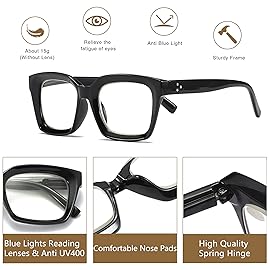 3 Pack Readers for Women Oprah Style Square Reading Glasses with Spring Hinge Blue Light Blocking for Men Ladies HCB +1.0