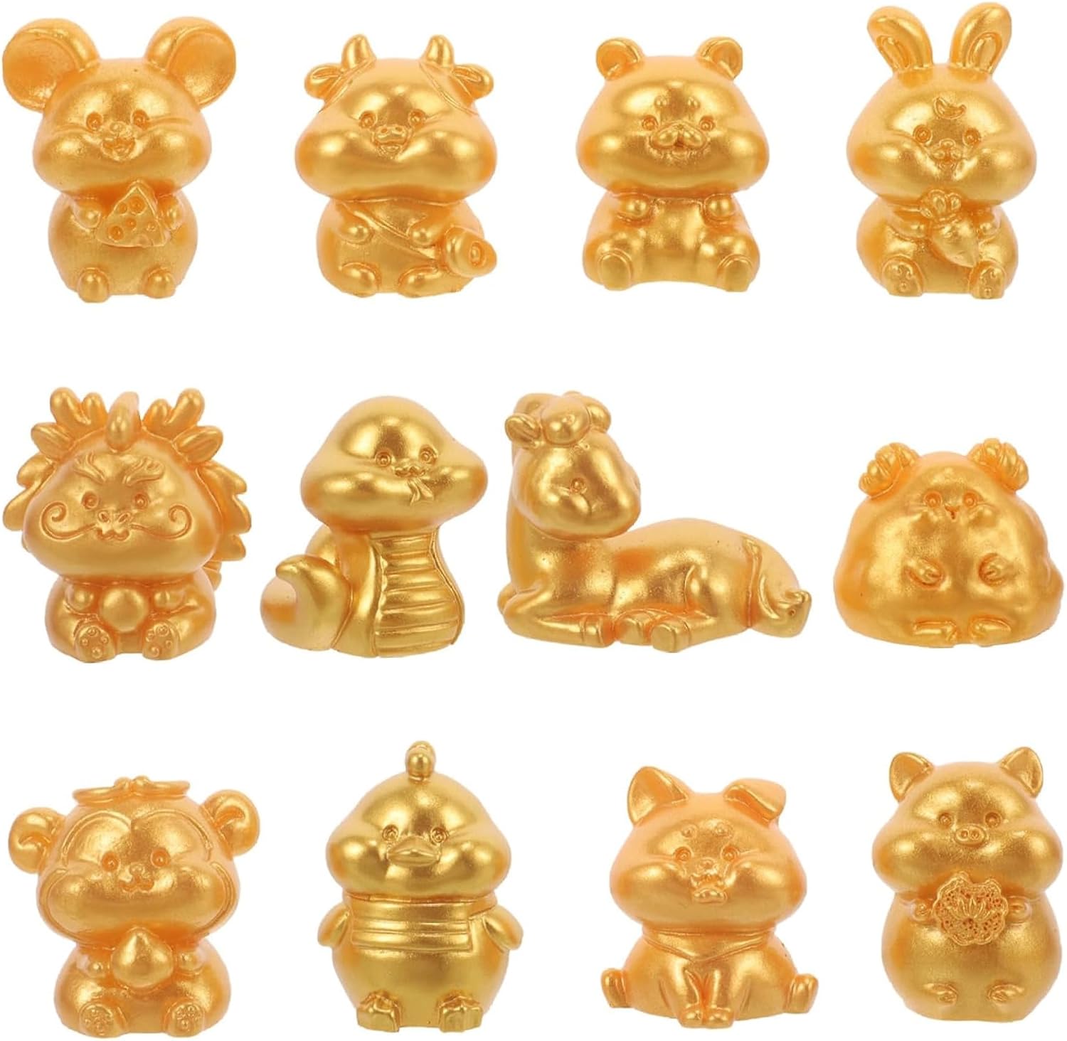 12PCS Chinese Zodiac Animal Figure Set, Feng Shui Resin Mini Animals Figures, Animal Figurines for New Year Celebration and Table Decoration, Mini Animals Figures