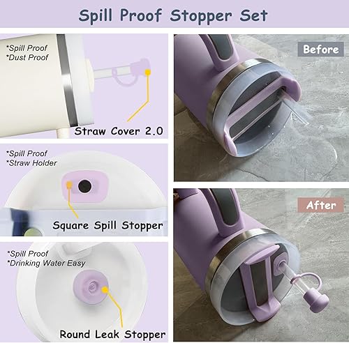 Miniatura 4 de Juego de Accesorios para Vaso Stanley Cup de 40oz y 30oz - Correa con Mango, Tapón a Prueba de Derrames, Cubierta de Pajita de Silicona, Protector