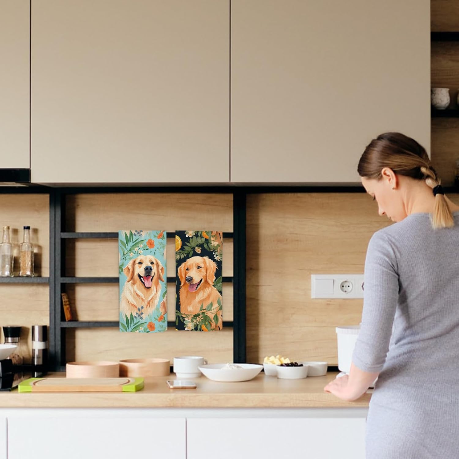 Cute Dog Golden Retriever Kitchen Dish Towels 16x24 Inch, Gifts for Dog Mom Lovers, Flower Puppies Kitchen Towel, Golden Retriever Floral Decorative Hand Towels Tea Towels for Home - Image 4