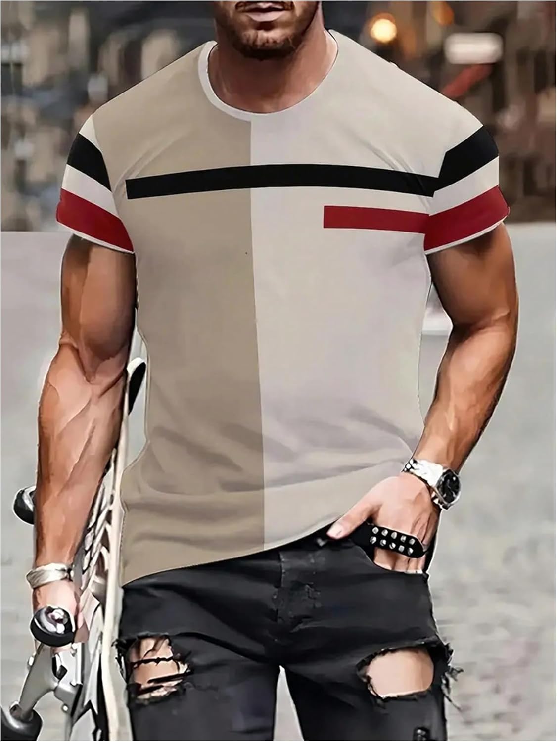 SOLY HUX Men's Short Sleeve Color Block Striped T Shirt Crew Neck Tee Casual Summer Tops - Image 3