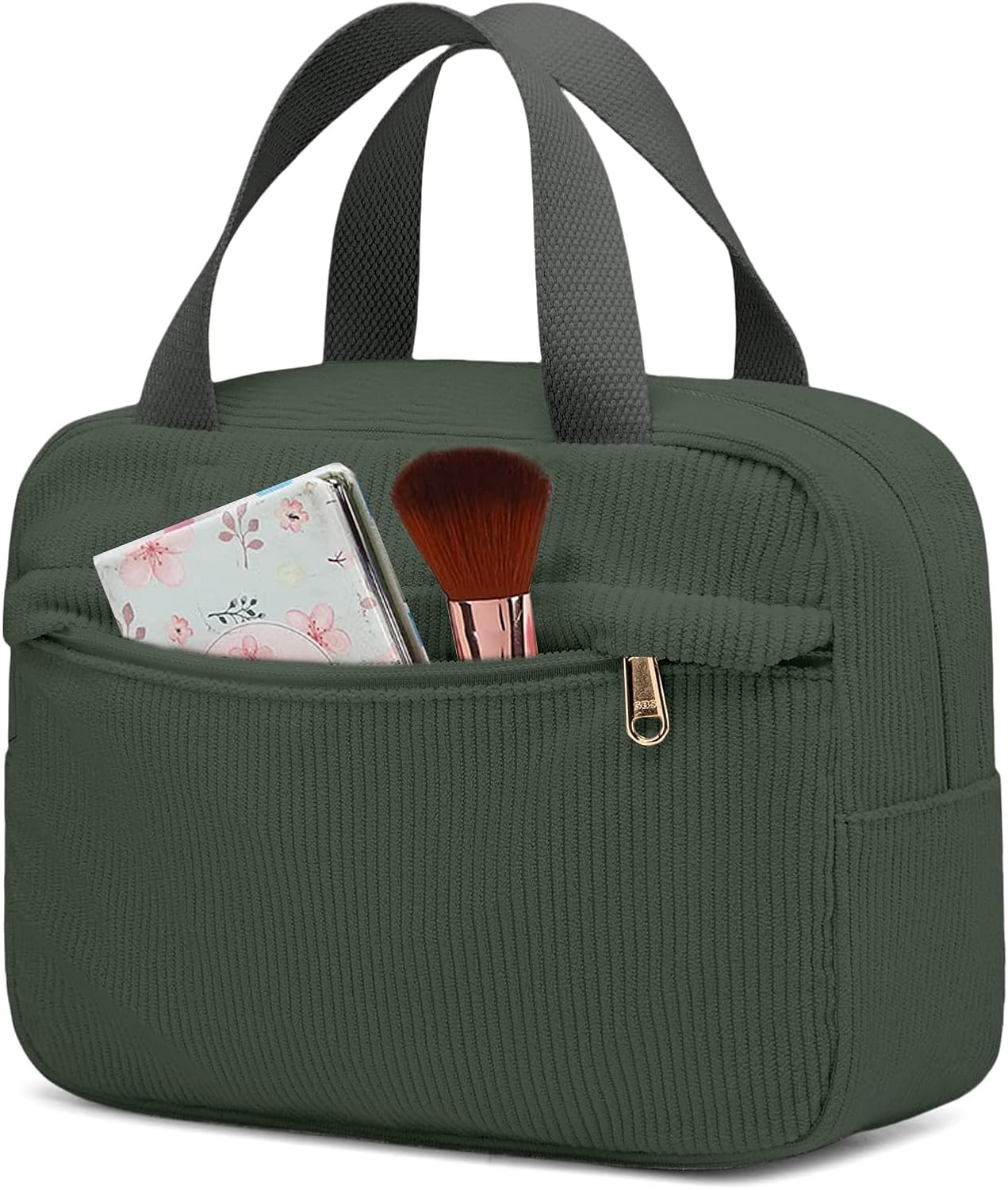 Aucuu Travel Toiletry Bag, Corduroy Makeup Bags, Portable Handbags, Large Capacity Makeup Bag, Portable Zipper Cosmetics for Women and Men, #3 Dark Green