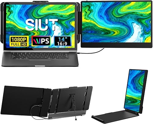 Laptop Screen Extender - 14" FHD IPS 1080P Dual Portable Monitor for 13.3"-17.3" Laptop USB-C/USB-A/HDMI Monitors Display Travel Work Monitor Extender for Mac Windows