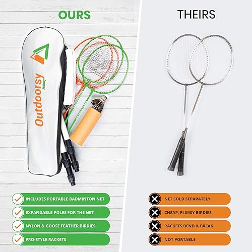 Miniatura 2 de OutdoorsyJimmy Juego completo de bádminton para patios traseros juego de 4 raquetas de bádminton red de bádminton portátil con postes expandibles 4