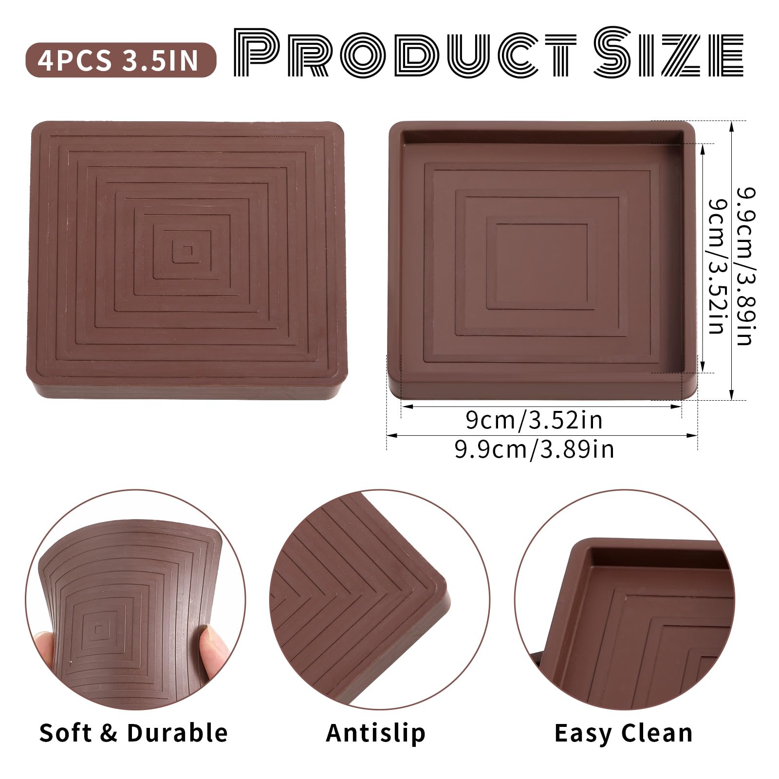 4 PCS 3.5inch Square Rubber Furniture Caster Cups, Non Slip Furniture Pads - Image 2