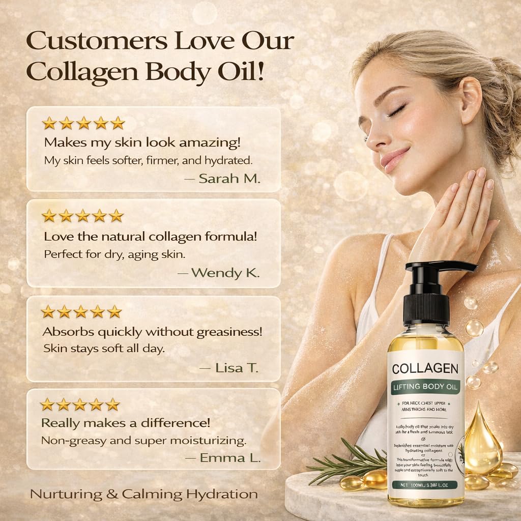 Orelvique Collagen oil, Collagen Oil for Skin Tightening, Hydrates & Moisturizes Skin, Facial & Body Oil with Collagen, Rosemary Leaf Oil, Suitable for Sensitive Skin, 100ml (1)