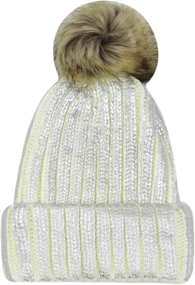 JUMISEE Women Girls Shiny Metallic Knit Beanie Hat Slouchy Winter