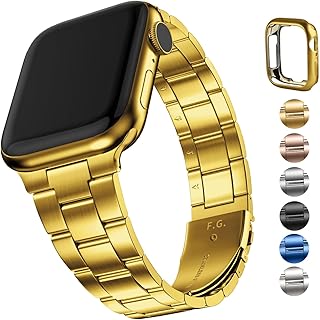 Fullmosa Compatible With Apple Watch Band 41mm 40mm 38mm 45mm 44mm 42mm,Upgraded Version Stainless Steel Apple Watch Band/Strap with Case for iWatch Series 9/8/7/6/5/4/3/2/1/SE/SE2,38mm 40mm 41mm Golden