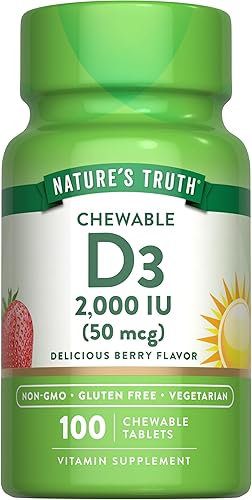 Nature's Truth Vitamina D3 masticable de 2,000 UI 100 comprimidos Sabor a bayas Vegetariana, sin OMG, sin gluten