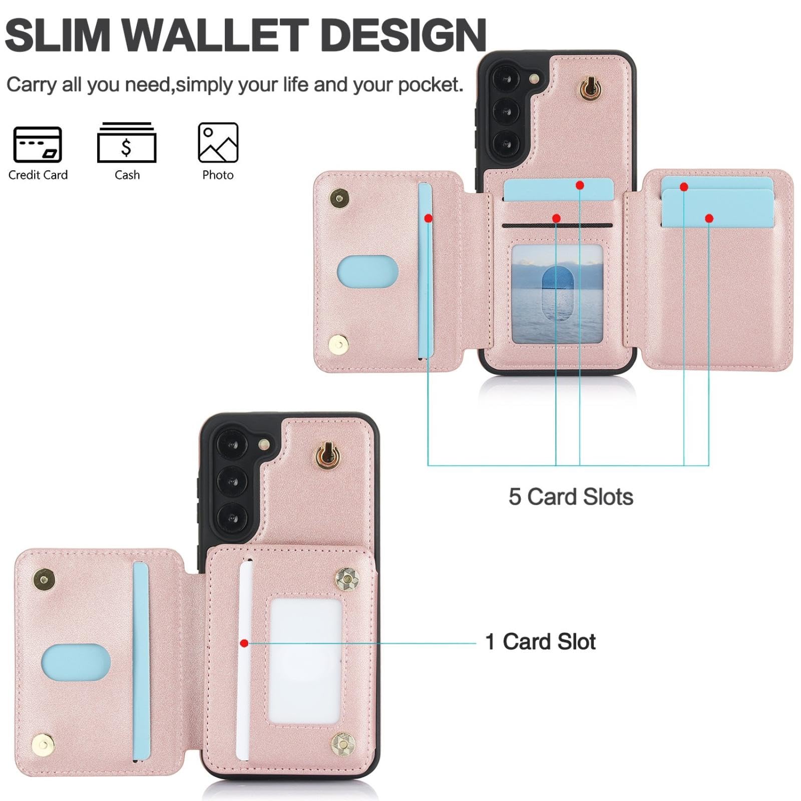Etui do Samsung S22Ultra smycz crossbody, zamek błyskawiczny, karty, podpórka, kieszeń portmonetka pokrowiec (dla Samsung S22Ultra/ciemnofioletowy)