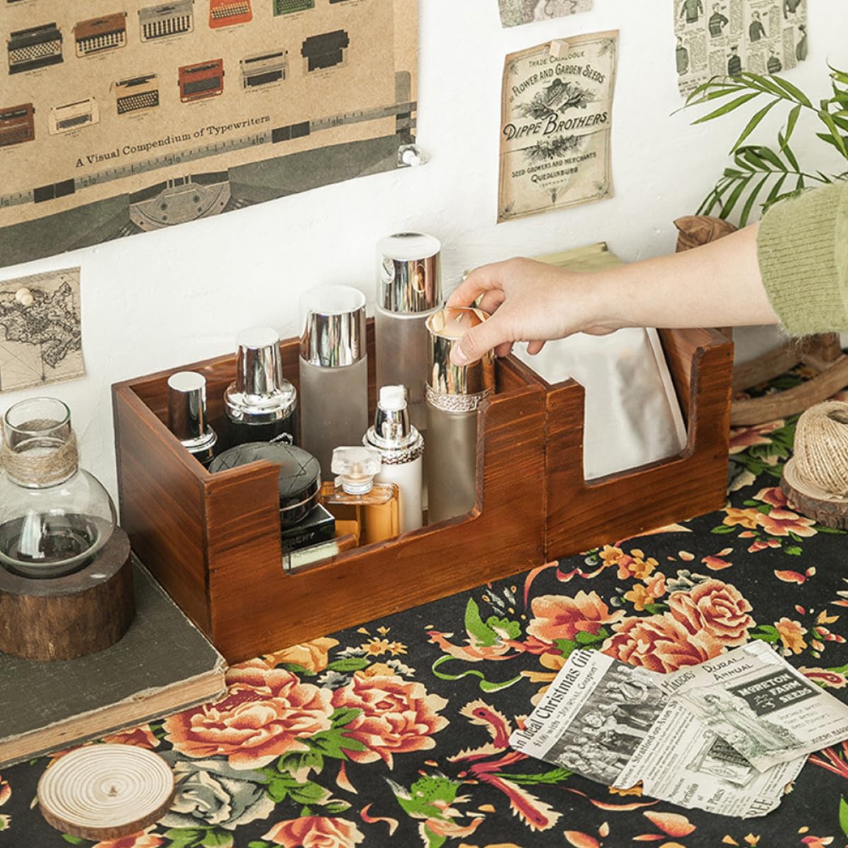 COHEALI Caja de Almacenamiento de Madera 2 Piezas Organizador de Escritorio Ligero y Ecológico para Cosméticos y Maquillaje para Dormitorio y Sala
