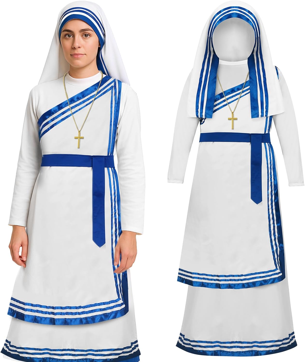 Mepase Mary Costume Set Women Saint Costume Dress Christian Bible Nun Adult Dress for Cosplay Medium
