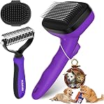 4 PCS Brosse pour chien de grooming Kit pour Shedding Chats à cheveux longs, Bleu Adapté à la peau Perles de massage douces; Idéal pour les chiens à cheveux long et les chats; Enlève la fourrure, le sous-poil, les tapis & Cheveux Tangled.