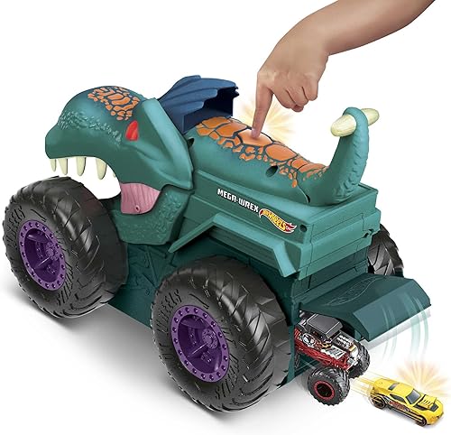 Miniatura 5 de Hot Wheels Monster Trucks Car Chompin Mega Wrex Giant 164 - Vehículo fundido a presión con luces y efectos de sonido Eats y Poops a partir de 3 años