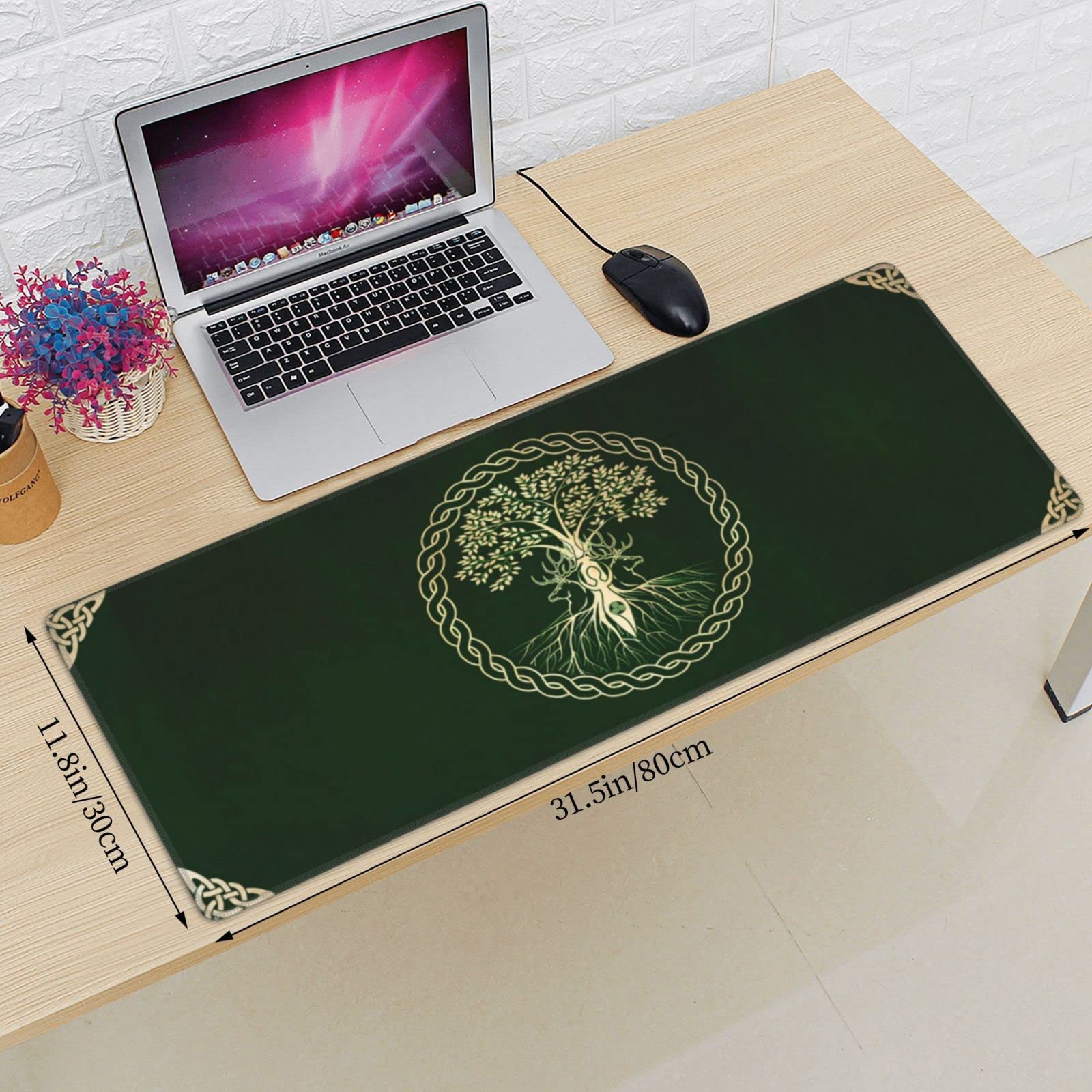 Ritual Celta Nórdica Vikinga Diosa Wicca Yule Gaming Teclado Alfombrilla de Ratón Accesorios Gigante Extendida XL con Borde Cosido y Base de Goma Antideslizante para Hogar y Oficina (80 x 30 cm)