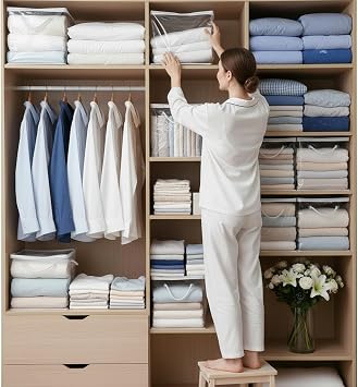 10pcs clear storages bag bed sheet organizer clear zippered storage bags with Handle cube storage bags with zipper Plastic Two-Way Zipper Foldable Plastic Closet Organizer towel for closet