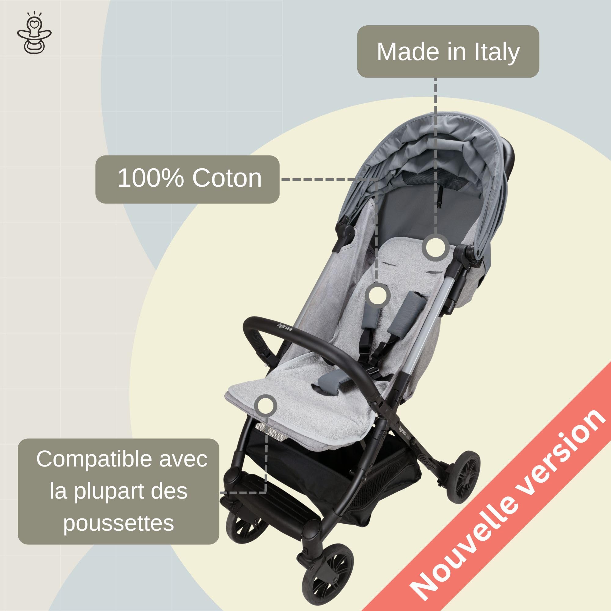 Babysanity Couvre-siège d'été en éponge de coton 100% Housse de poussette universelle anti-transpiration pour bébé et nouveau-né - Fabriqué en Italie (Gris)