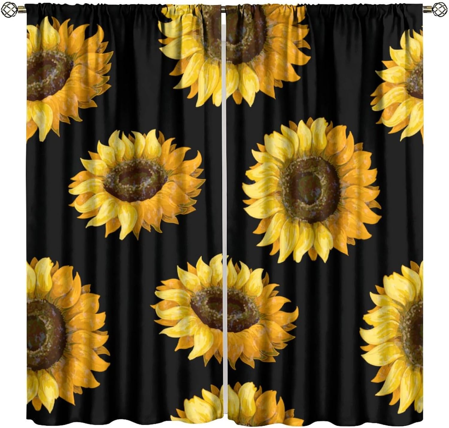 Sunflower Blackout Curtains Beautiful Flowers Yellow Black Rustic Nature Bedroom Living Room Kitchen Rod Pocket Decoration Window Drapes 2 Panels W21xL54in