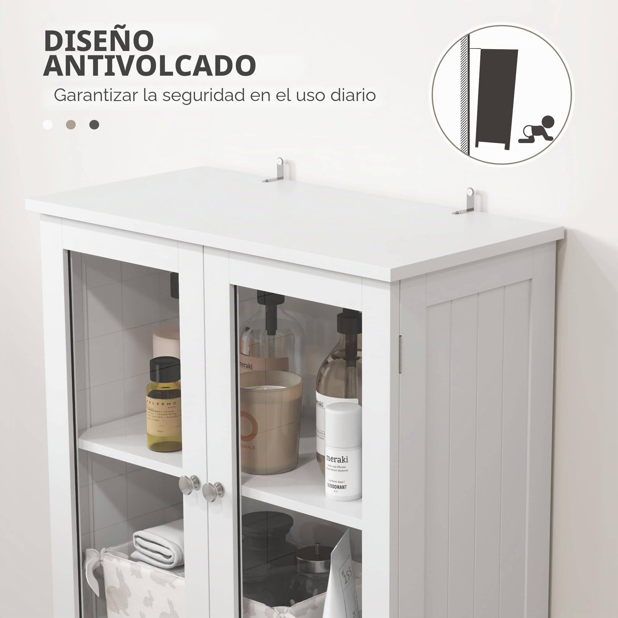 HOMCOM - Columna para cuarto de baño, mueble de baño, almacenamiento alto moderno, con puertas acristaladas, armarios, cajones y estantes ajustables, armario de baño, cocina, sala de estar, 60 x 30 x