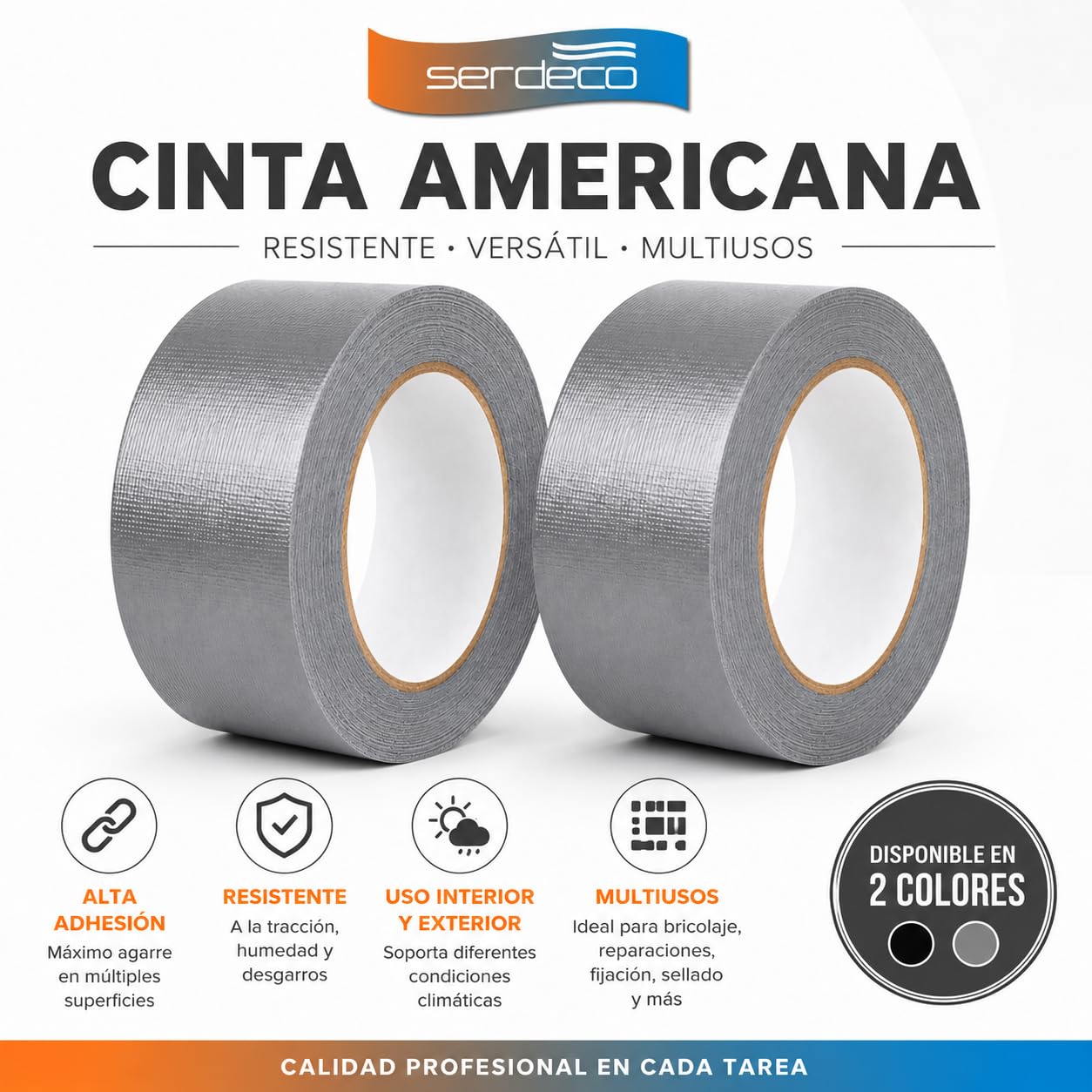 SERDECO Cinta Americana Gris 48 mm x 50 m – 24 Rollos