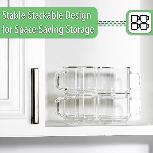Miniatura 5 de BTAT - Tazas de café de vidrio apilables de doble pared, 12 onzas, juego de 4, tazas de café de vidrio con asa, taza de café transparente aislada