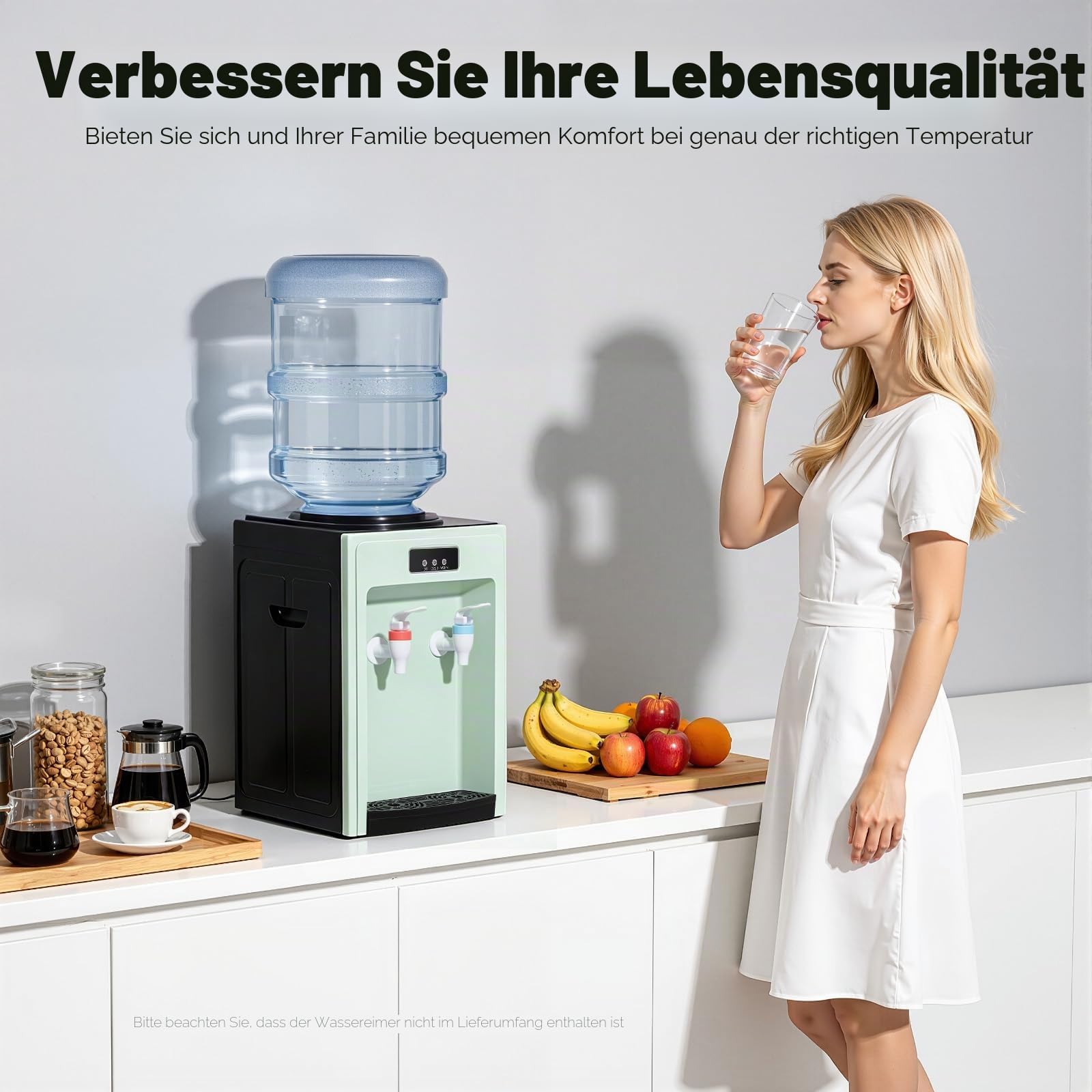 Elektrischer Wasserspender Mit Kühlung, Wasser Spender Automat 550w, Water Dispenser Hot and Cold Für Büro Hause, Heiztemperatur≥194°F, Kühltemperatur ≤59°F, Grün