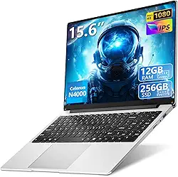Laptop para jogos de 15,6 polegadas, processador N4000, 12 GB de RAM, SSD de 256 GB, notebooks, laptops, tela 1920 x 1080, WiF5, Mini HDMI, Win 11 Pro, laptops para estudantes, trabalho de negócios