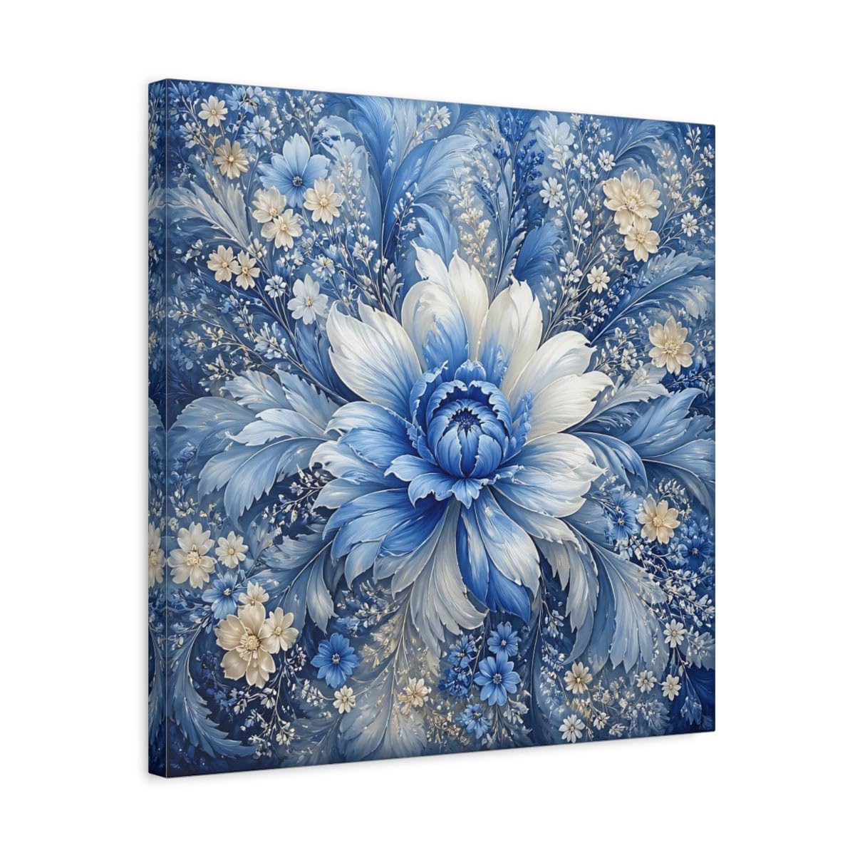 Toile fleurs bleues 50x50 cm de qualité premium sur châssis 3cm - 8