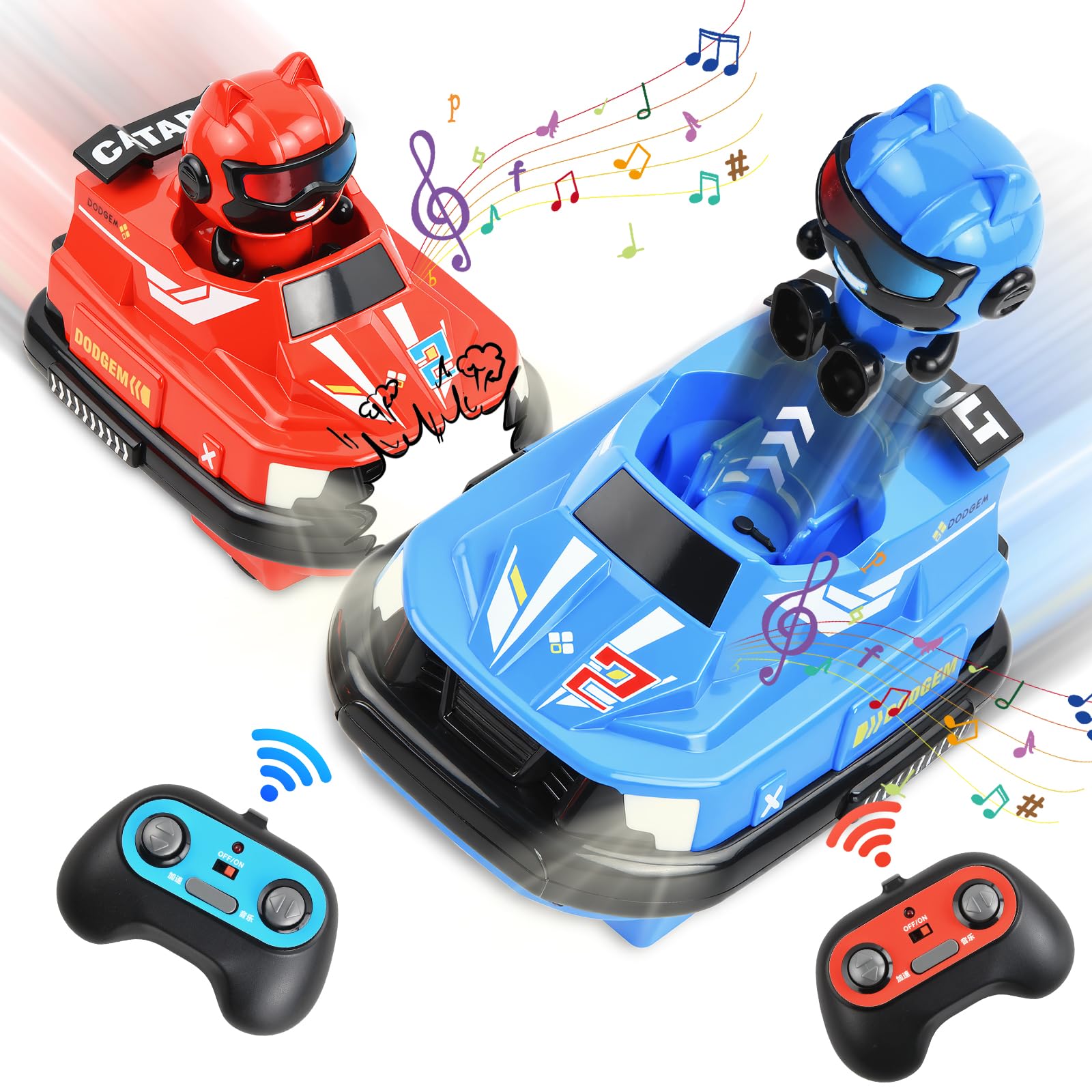 2 pezzi Autoscontro Telecomandato, 360° Drift Stunt Bambini Giocattolo Auto, Macchina Telecomandata per Bambini, 2,4 GHz Autoscontri Telecomandati, RC Bumper Car con Bambola Rimbalzante