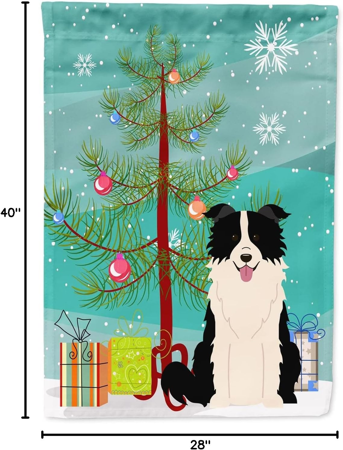 Caroline's Treasures BB4243CHF Merry Christmas Tree Border Collie Black White House Flag Large Porch Sleeve Pole Decorative Outside Yard Banner Artwork Wall Hanging, Polyester, House Size, Multicolor