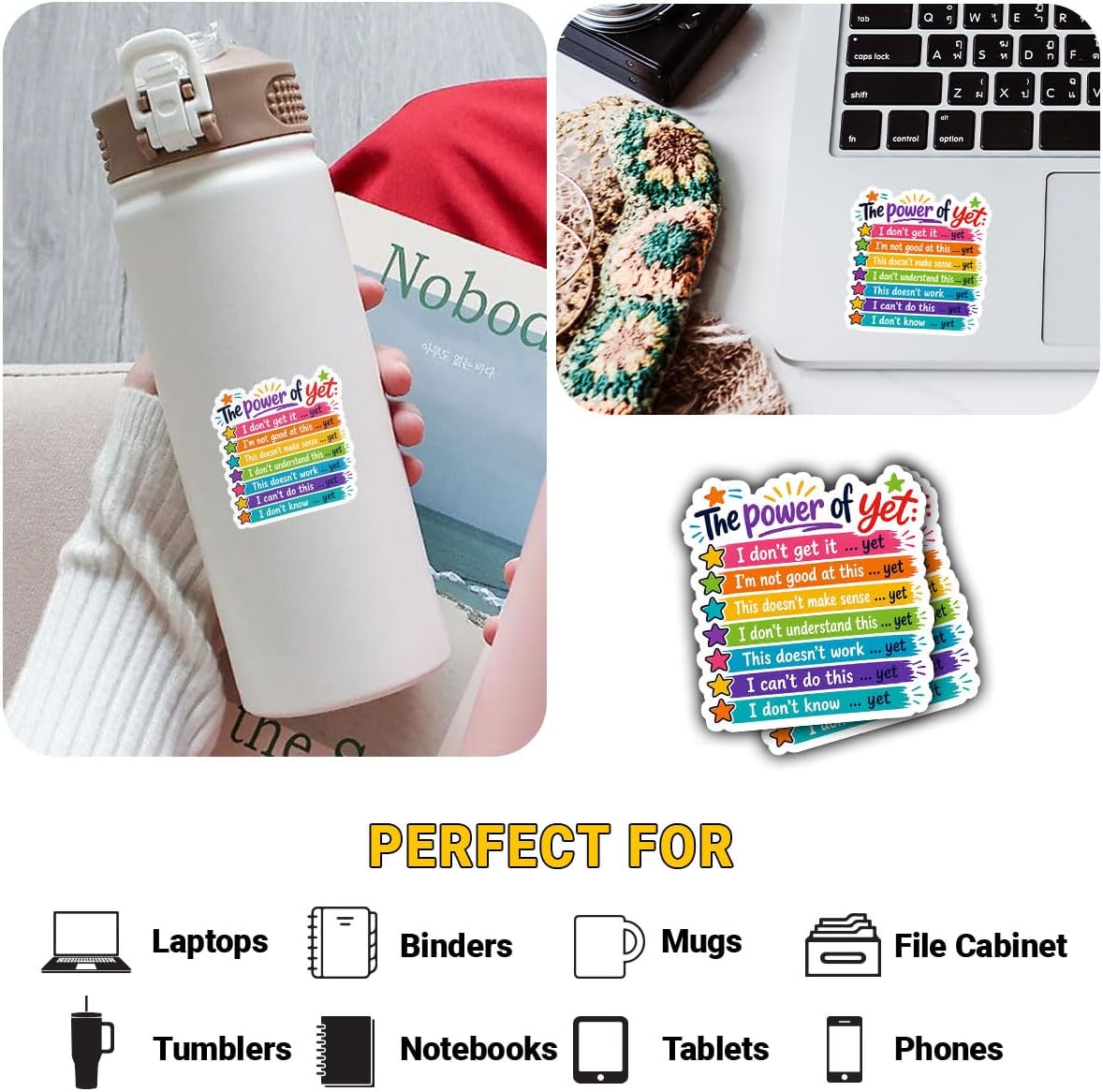 (3Inch) 4Pcs Growth Mindset Stickers, Motivational Teacher Stickers image 2