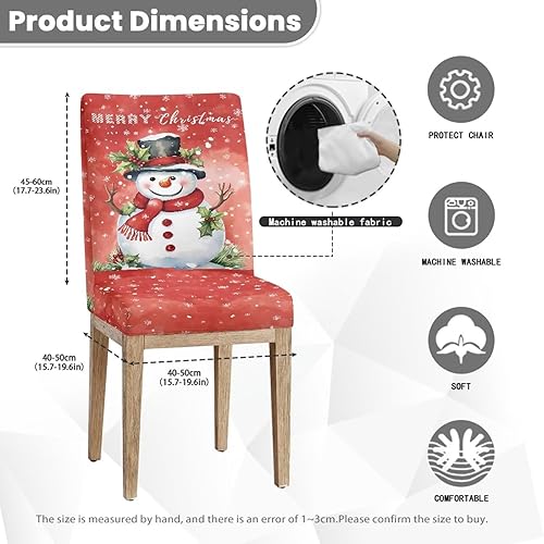 Miniatura 8 de Rnyleeg Juego de 1 fundas de asiento de Feliz Navidad para sillas de comedor, fundas elásticas suaves y cómodas para sillas de comedor con estampado