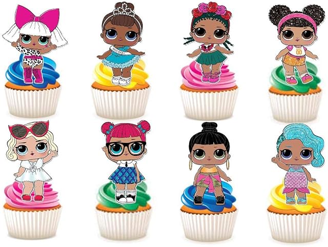 30 x LOL Dolls Characters Party Stand UP Edible Paper Cupcake Toppers Cake Decorations