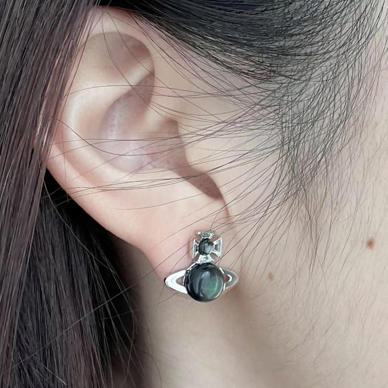 Natural Asymmetric Saturn Earrings – Electroplated Star & Heart Design, Fresh Sweet Style for Commute & Dates | Versatile Everyday Jewelry