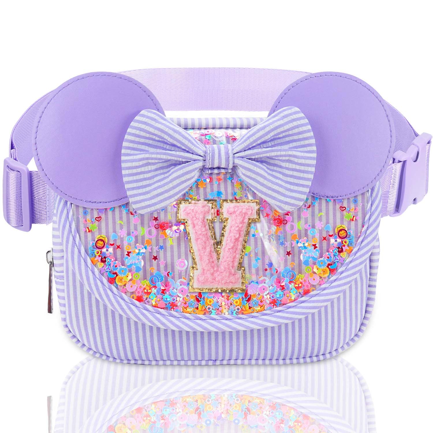 Initial Fanny Pack for Girls - Belt Bag for Teens Kid Teen Girl Kid Birthday Gift Stripe Purple V