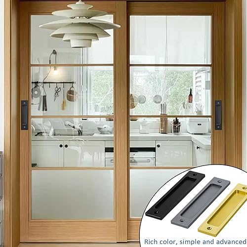 Miniatura 4 de Paquete de 2 manijas de puerta de granero, tirador de puerta empotrado de 6 pulgadas, manijas de puerta empotradas, tirador de dedo para puerta